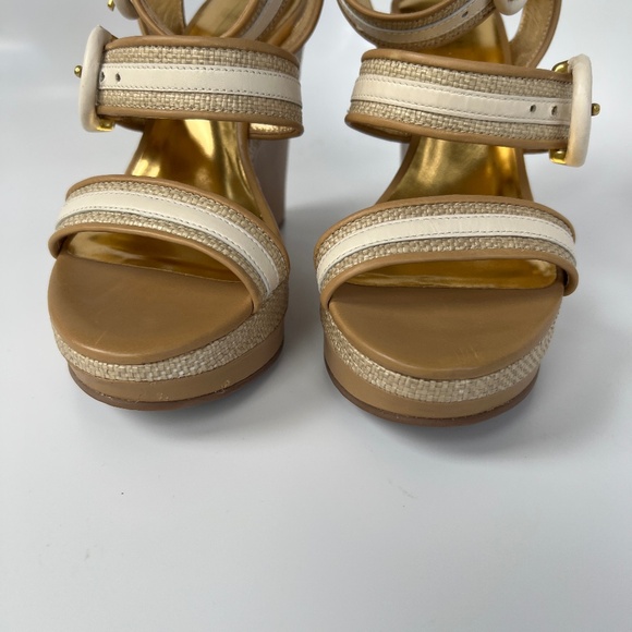 Coach Maralee Wedge Platform Raffia Tan/White  Sz 6B New - Picture 8 of 16
